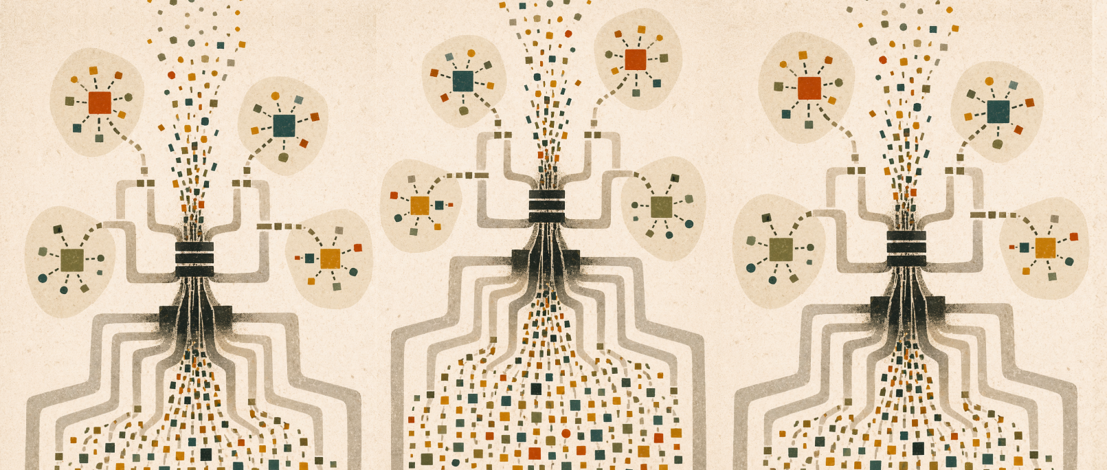 A radial illustration with a sun-like disc and abstract geometry