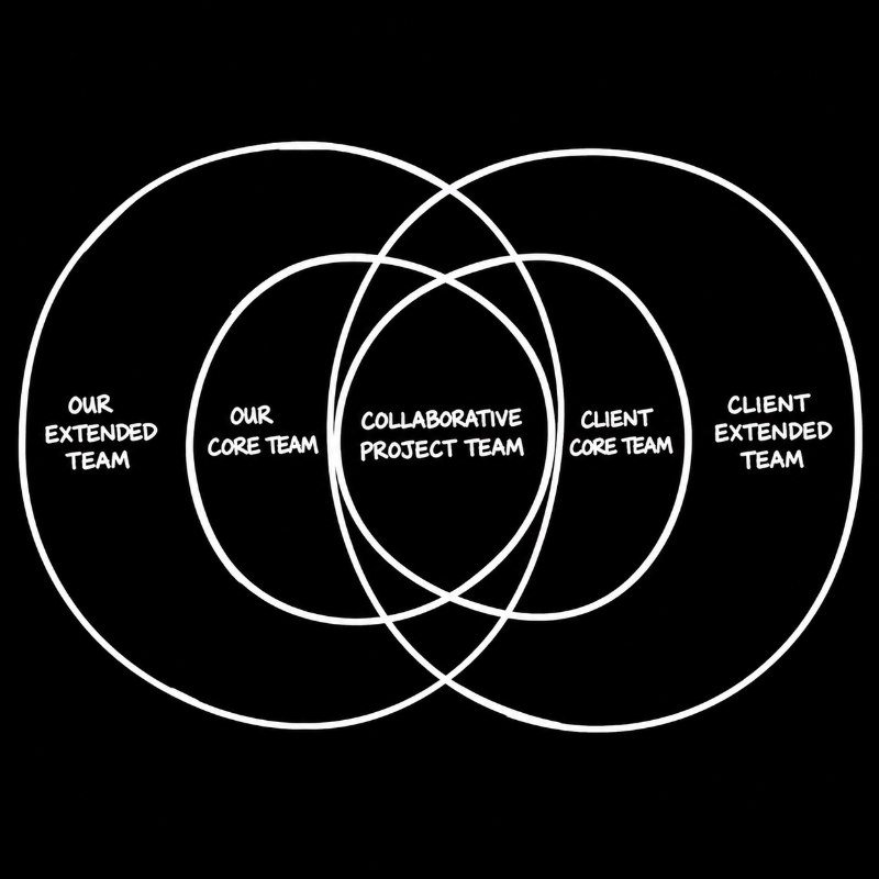 Five overlapping circles: extended teams, core teams, collaborative project team